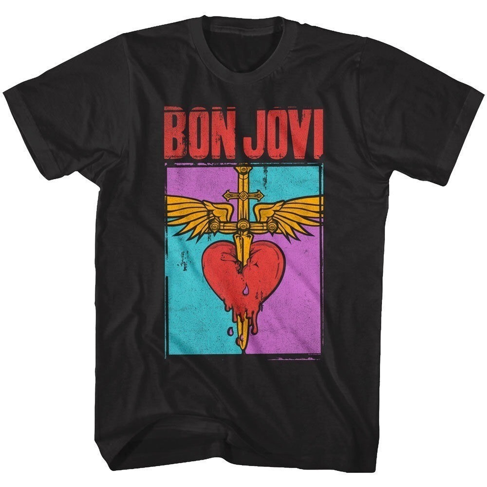 Bon Jovi You Give Love A Bad Name T Shirt Heart Daggar Rock Album Cover